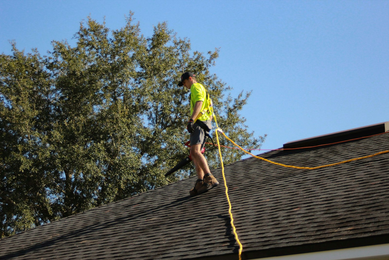 Roofing contractor installing commercial roof